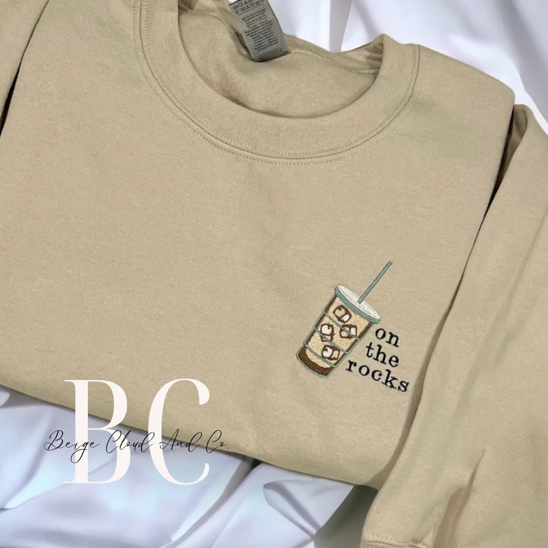 Iced Coffee Sweatshirt Embroidered Crewneck on the Rocks Sips and Trips Cafecore Custom - Etsy | Etsy (US)