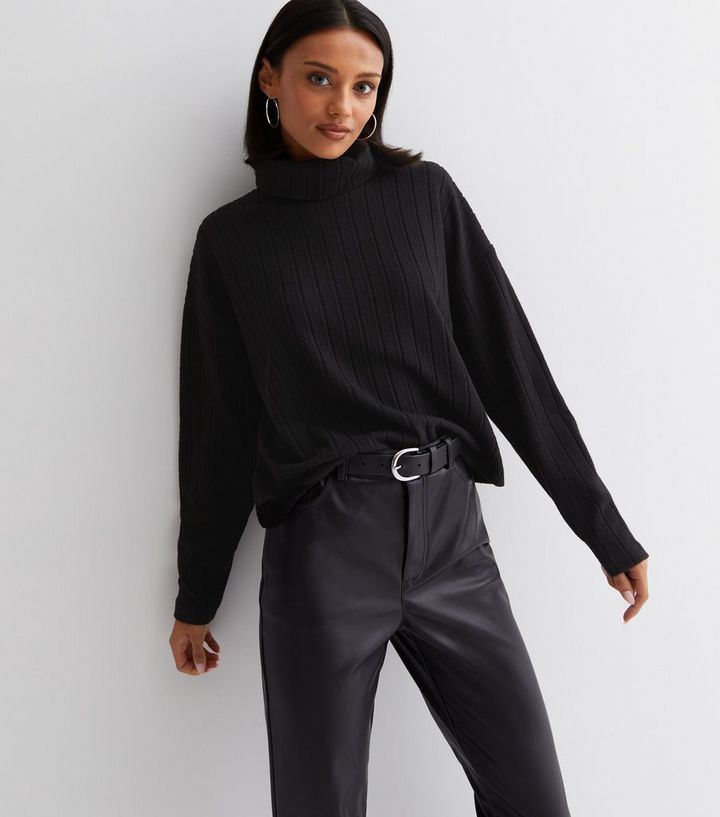 Black Ribbed Fine Knit Roll Neck Boxy Jumper | New Look | New Look (UK)