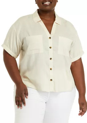 Wonderly Women's Plus Size Femme Resort Shirt, Beige, 4X | Belk