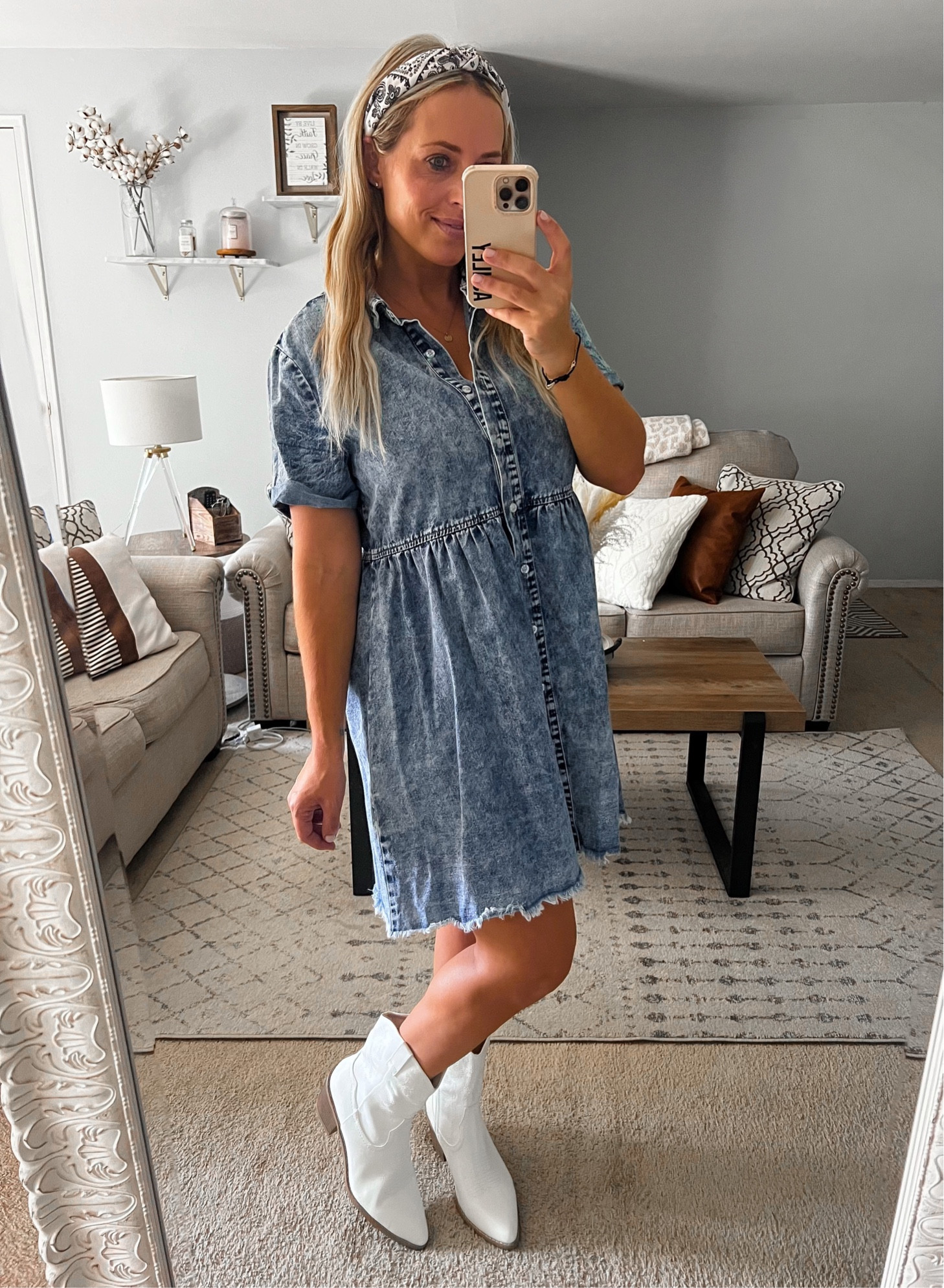 Country concert. Nashville. Western boots. White boots. Denim dress 

#LTKunder50 #LTKshoecrush #LTKmidsize