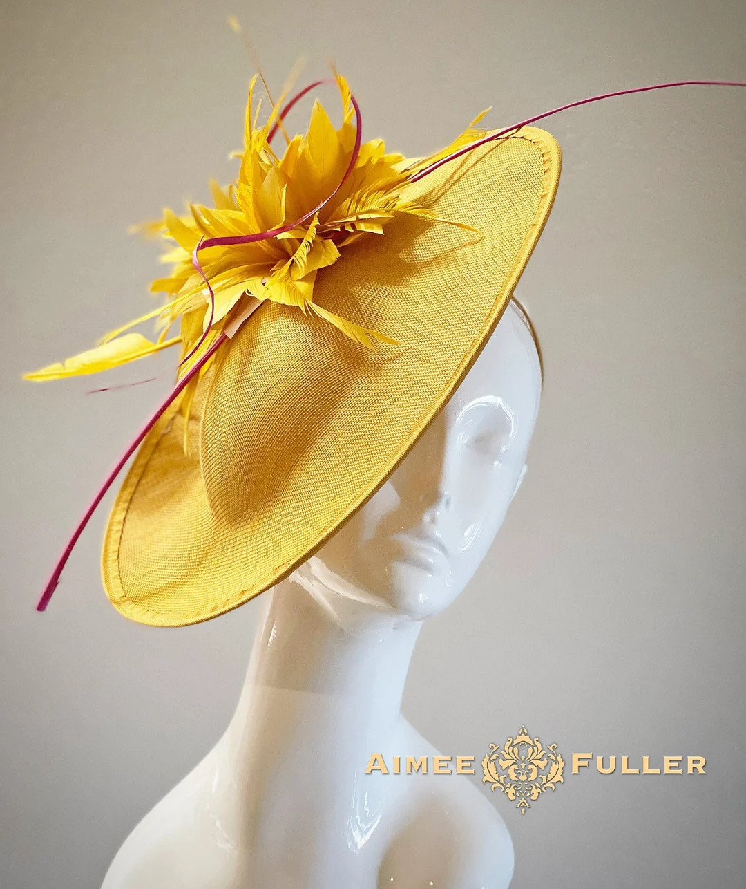 Kentucky Derby Fascinator Royal Ascot Saucer Hat Golden Gold Mustard Yellow Hot Pink, Sinamay Bri... | Etsy (US)