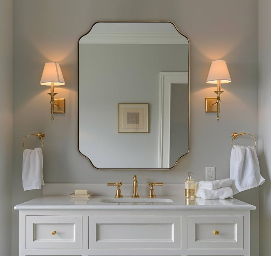 ANDY STAR Brushed Gold Mirror, 24"x32" Bathroom Vanity Mirror, Unique Rectangular Bathroom Mirror... | Amazon (US)