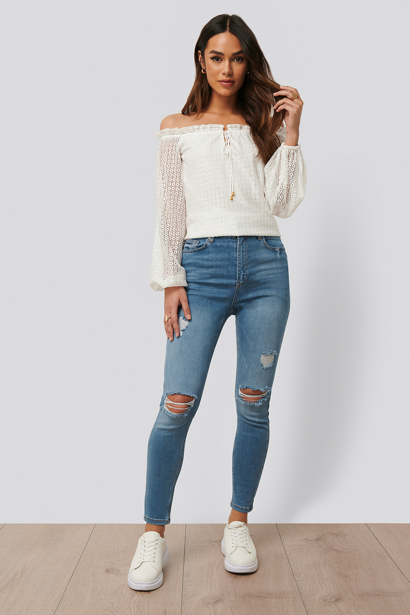 Gerippte Slim-Fit-Jeans Blau | NA-KD DE, AT, CH