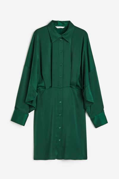 Satin Shirt Dress - Dark green - Ladies | H&M US | H&M (US + CA)