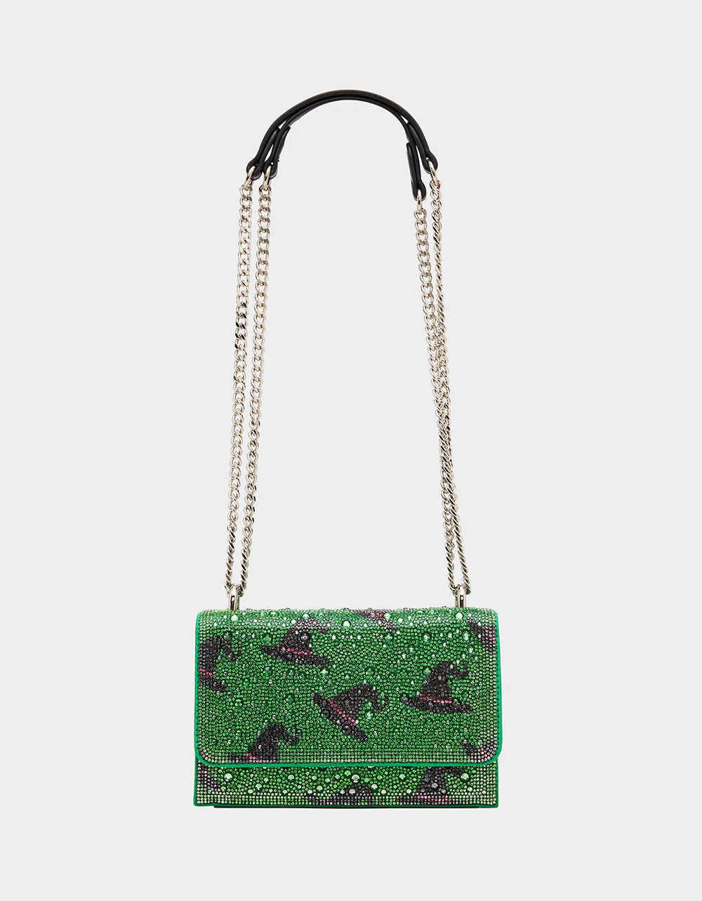 HATS OFF CONVERTIBLE RHINESTONE GREEN Women's Rhinestone Embellished Sparkly Witch Hat Crossbody ... | Betsey Johnson