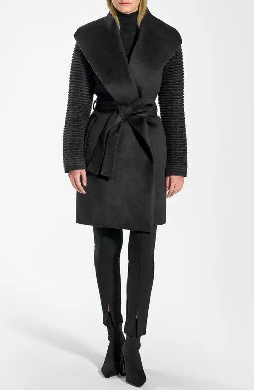 SENTALER Rib Sleeve Alpaca & Wool Wrap Coat in Black at Nordstrom, Size Medium | Nordstrom