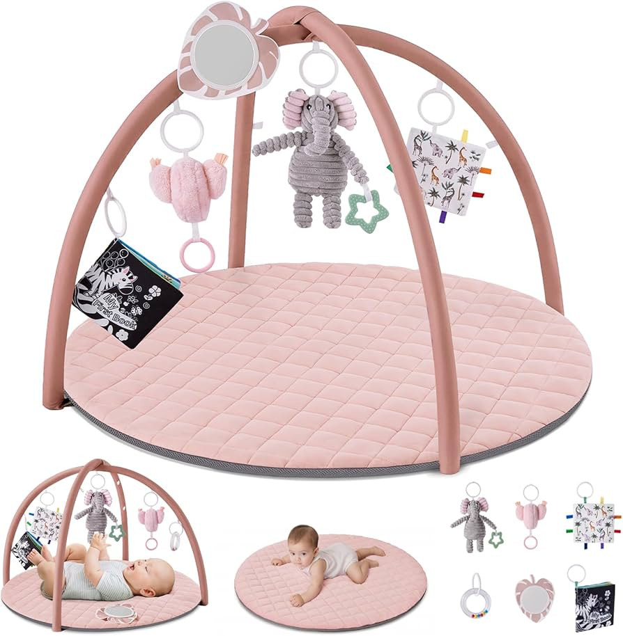 Blissful Diary Baby Play Gym Mat, Tummy Time Activity Mat with 6 Detachable Toys for Skill Develo... | Amazon (US)