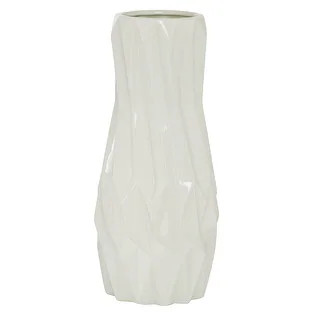 Geometric Textured White Glossy Ceramic Vase | Overstock.com Shopping - The Best Deals on Vases |... | Bed Bath & Beyond