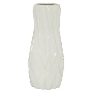 Geometric Textured White Glossy Ceramic Vase | Overstock.com Shopping - The Best Deals on Vases |... | Bed Bath & Beyond