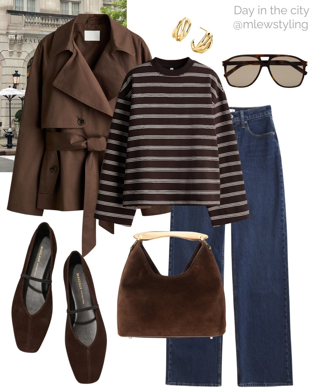 Day in the city outfit with Abercrombie jeans 🤎

Tags: Abercrombie jeans sale, dark wash denim, Elleme brown suede bag, H&M striped sweatshirt, aviator sunglasses, brown suede ballet flats, Margaux nyc, short trench coat, elevated everyday look, capsule wardrobe 

#LTKSaleAlert #LTKSeasonal #LTKootd