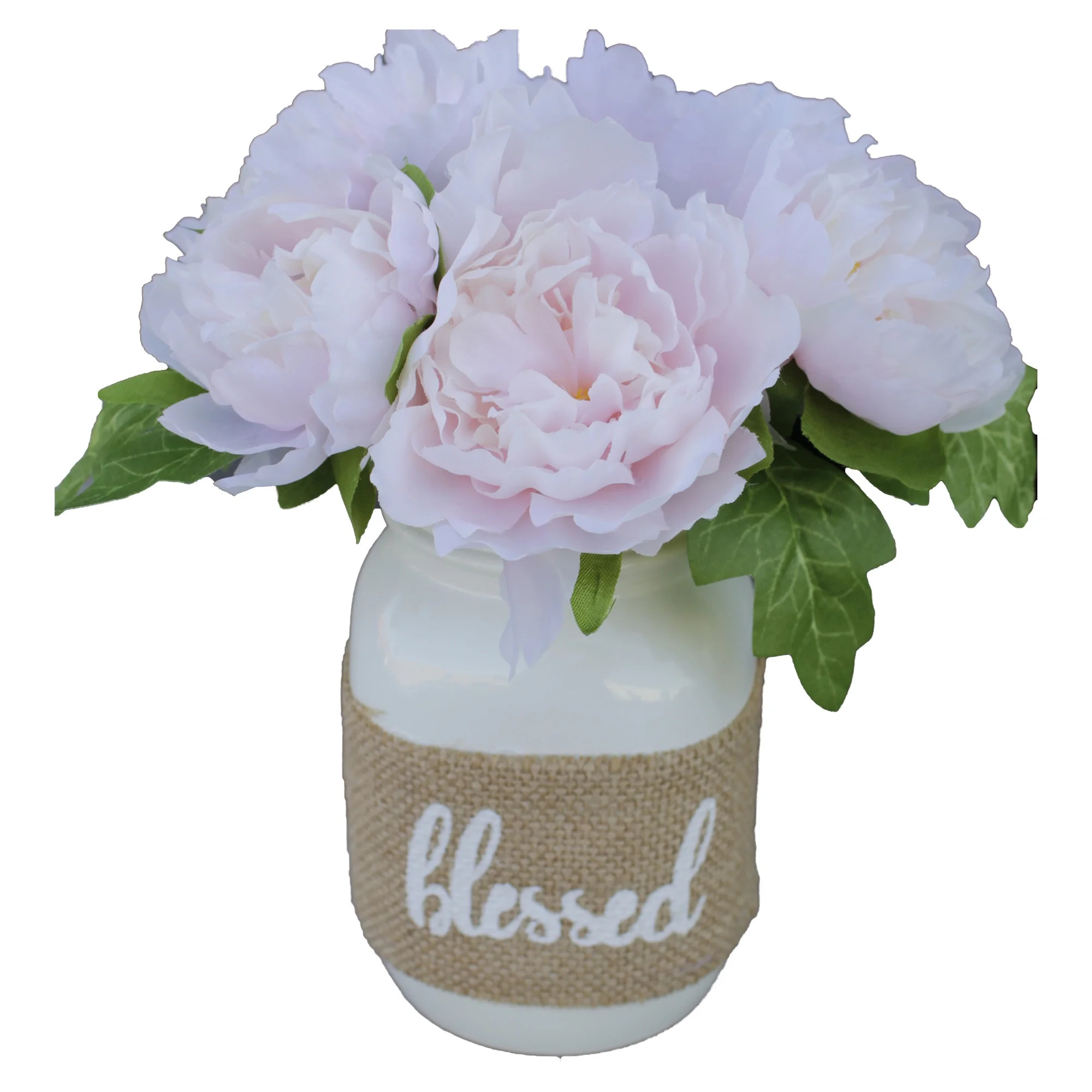 Mainstays 9" Artificial Flower Pink Roses Arrangement in White Mason Jar Planter (9"H x 7"W x 7"D... | Walmart (US)