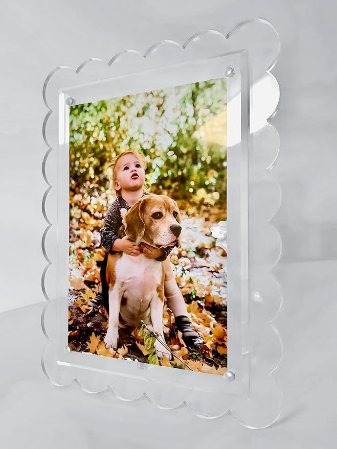 5x7 Acrylic Clear Scalloped Photo Frame with Magnetic Tabletop Display (2 Pack), Horizontal or Ve... | Amazon (US)