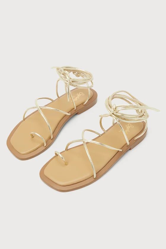 Lilac Light Gold Leather Strappy Lace-Up Sandals | Lulus (US)