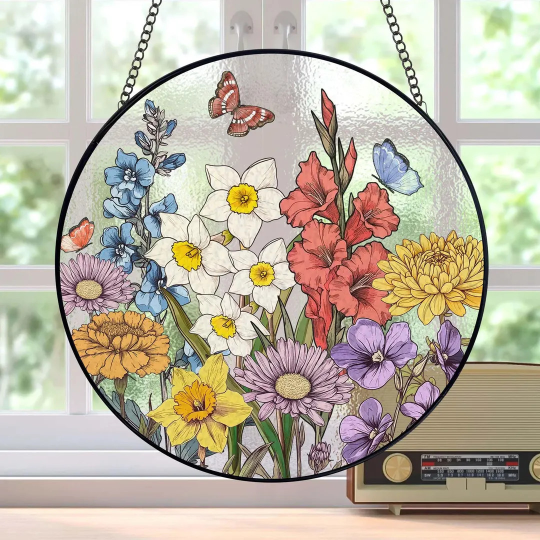 Custom Family Birth Flowers Stained Glass Suncatcher, Personalized Mom's Garden Gift, Birth Month... | Etsy (US)
