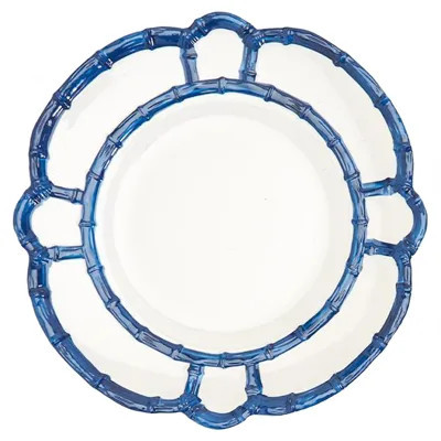 Adrienne Coastal Beach Blue Bamboo Rim White Melamine Dinner Plate - Set of 4 | Kathy Kuo Home
