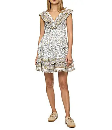 Flag and Anthem Clio Ruffled Floral Print Sleeveless Mini Dress - S | Dillard's