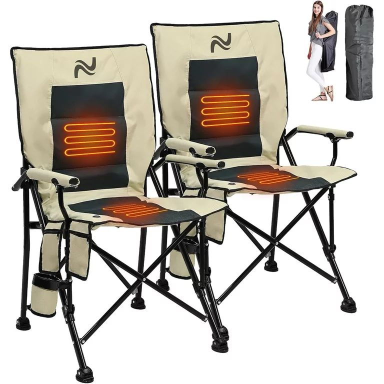 ABORON 2 Pack Heated Camping Chairs, Fully Padded Heavy Duty Folding Chairs for Outside, Supports... | Walmart (US)