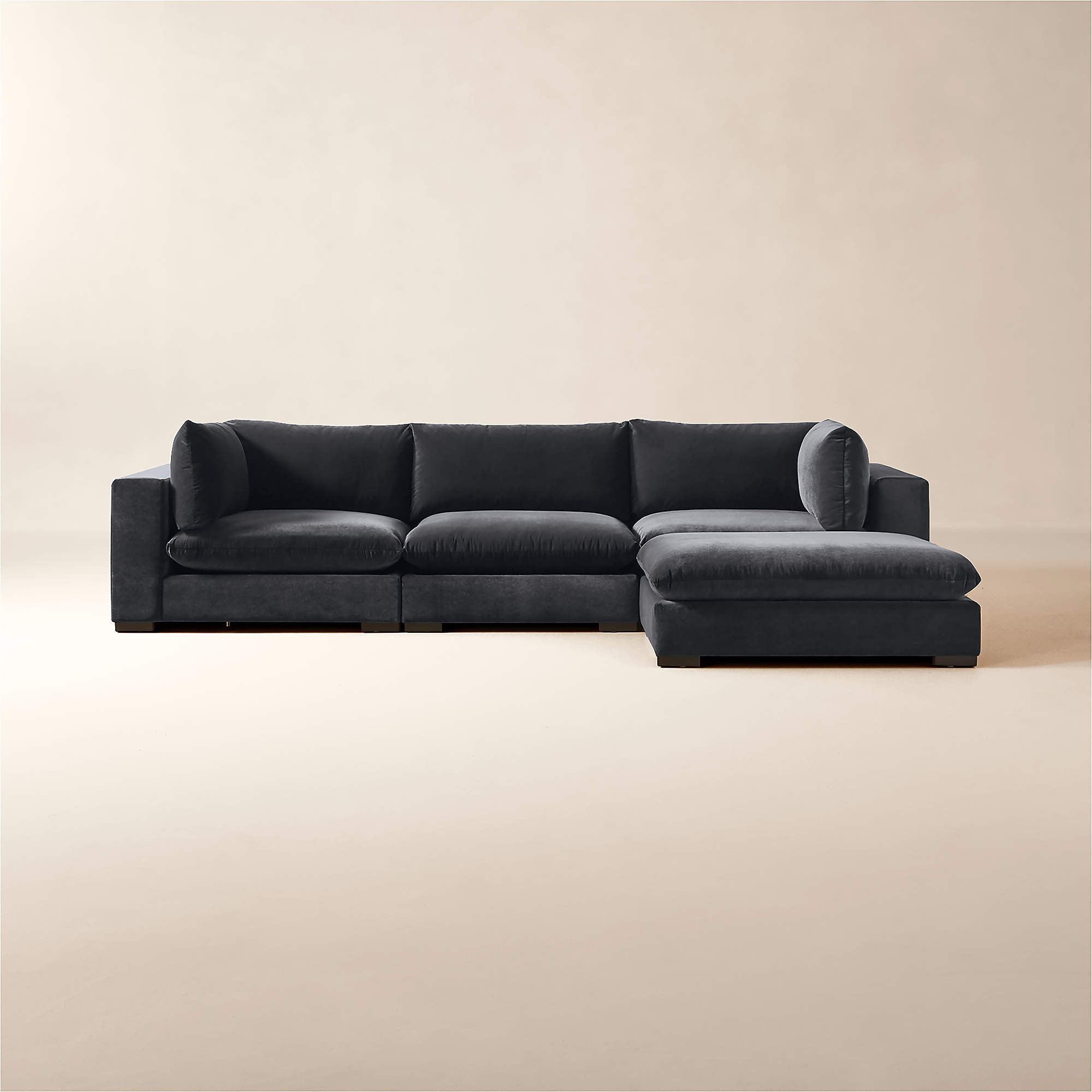 Deseo 4-Piece Modular Charcoal Grey Performance Velvet Sectional Sofa + Reviews | CB2 | CB2