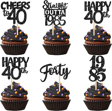 30PCS Black 40th Birthday Cupcake Toppers Glitter Forty Happy 40th Straight Outta 1985 Cupcake Pi... | Amazon (US)
