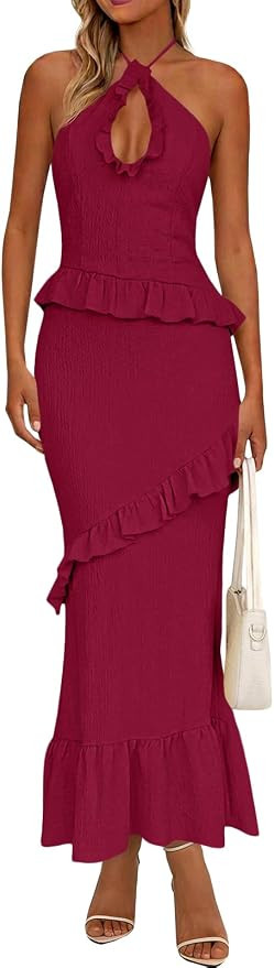 Wenrine Womens Summer Halter Maxi Dress Sleeveless Long Party Dresses | Amazon (US)