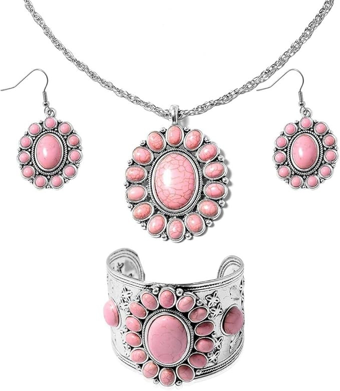 Howlite Jewelry Set - Pink, Yellow, Blue, Green & White Western Jewelry for Women - Turquoise Ins... | Amazon (US)