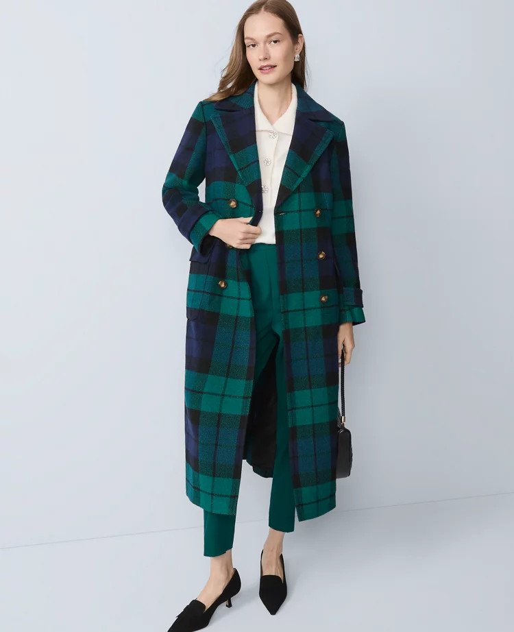 Plaid Fitted Double Breasted Coat | Ann Taylor