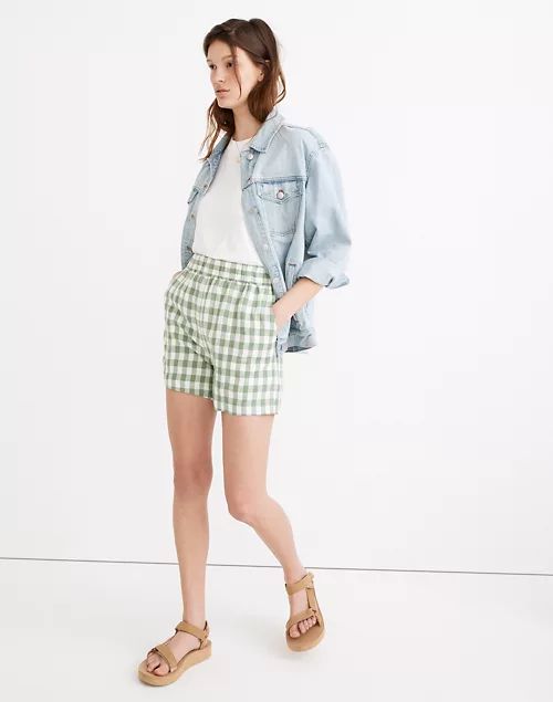 Linen-Blend Easy Pull-On Shorts in Gingham Check | Madewell