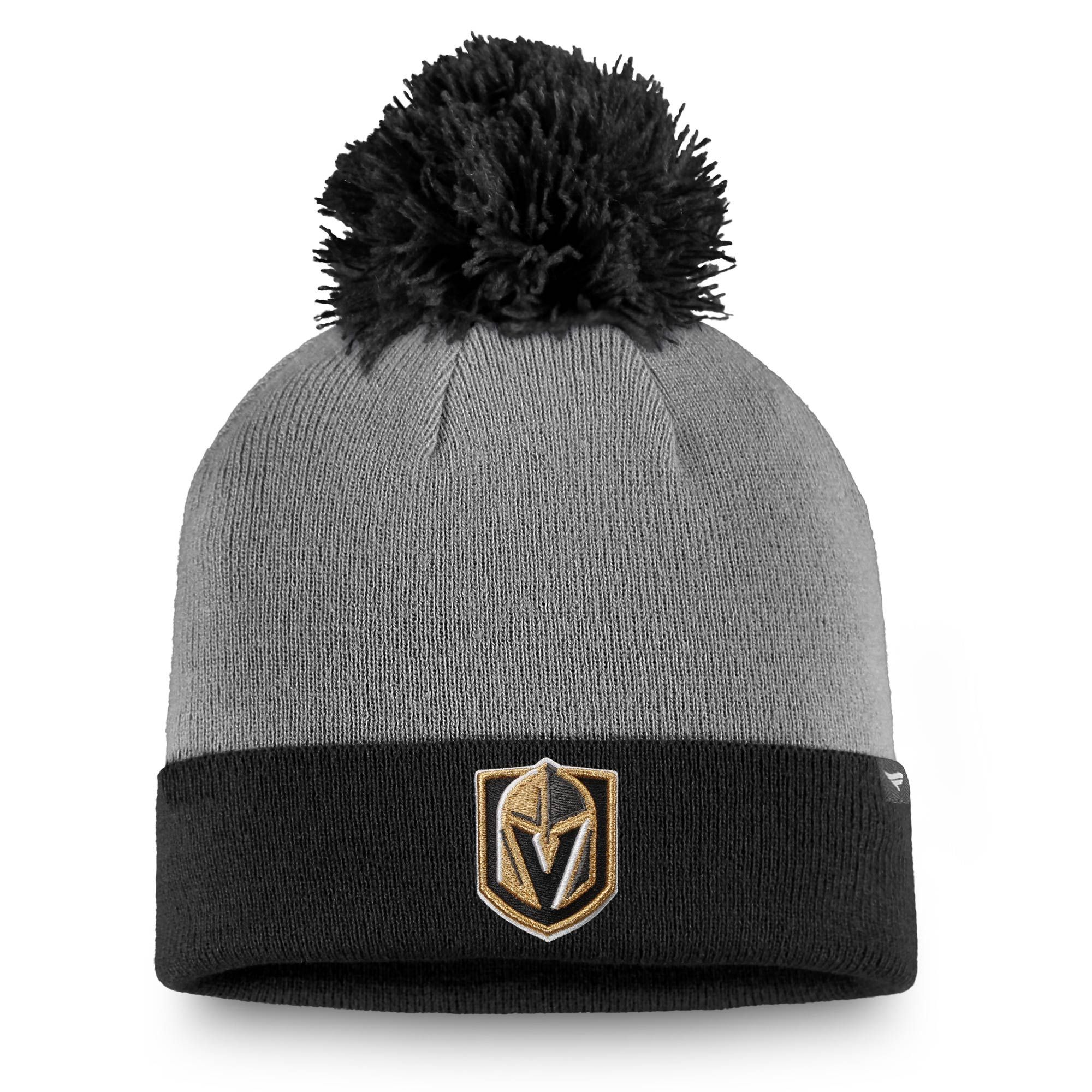 Men's Vegas Golden Knights Fanatics Branded Gray/Black Cuffed Knit Hat with Pom | NHL Shop