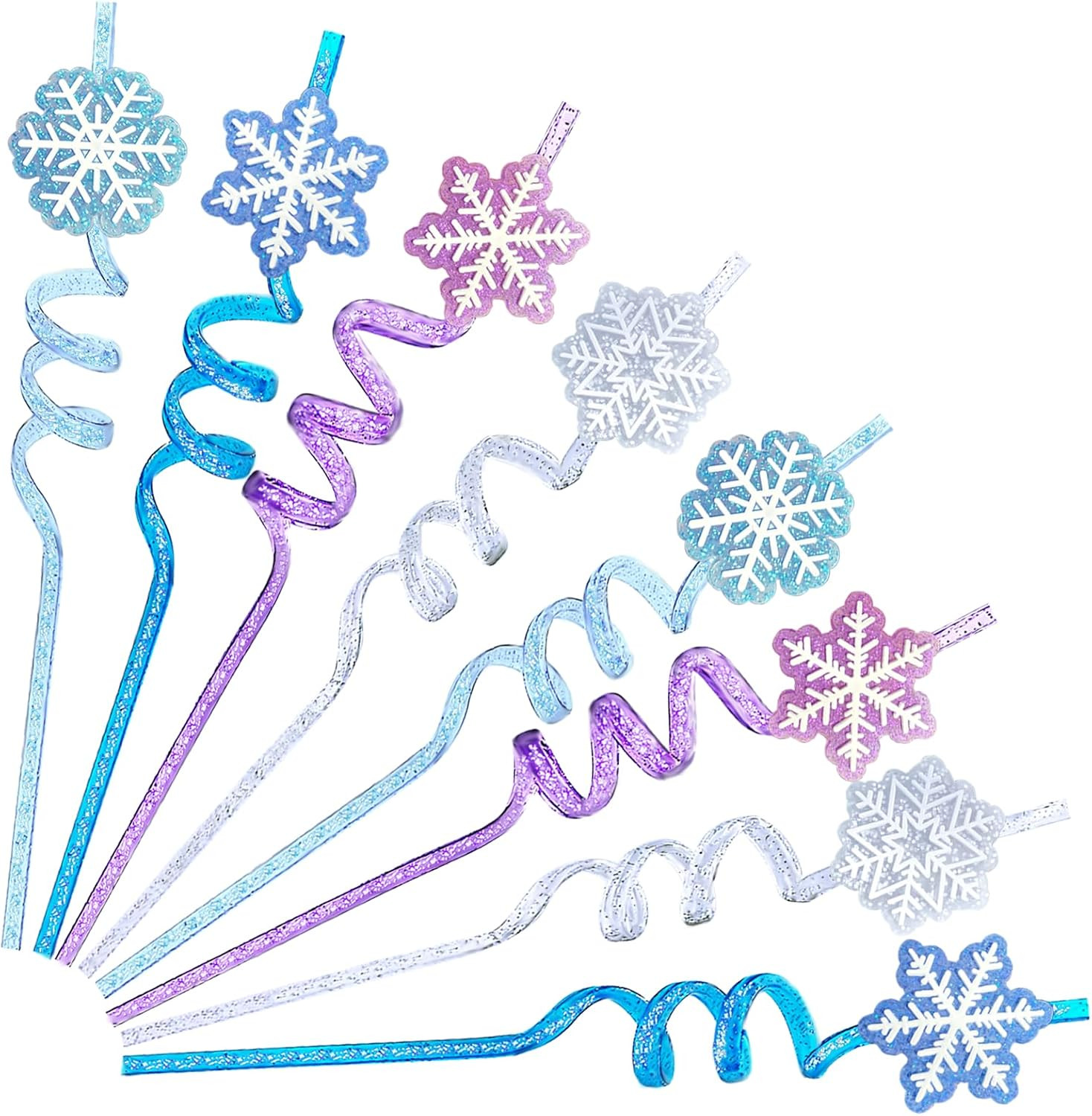 24Pcs Glitter Reusable Frozen Plastic Straws Drinking Straws, 4 Snowflake Shape & 4 Colors, Froze... | Amazon (US)