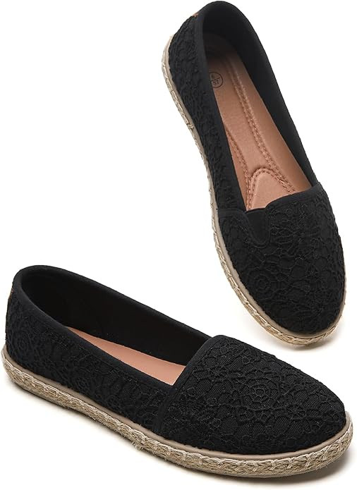 BABUDOG Women's Flats with Flower Embroideried,White Lace Ballet Flats,Comfortable Dress Flats | Amazon (US)