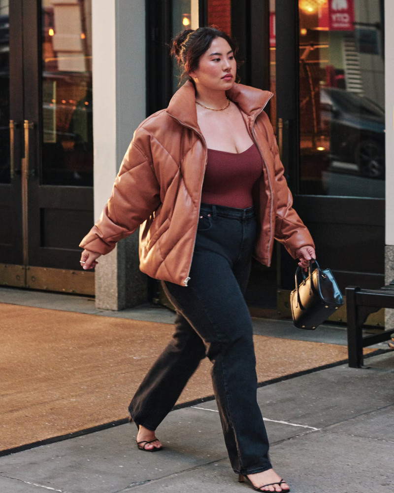 Oversized Vegan Leather Diamond Puffer | Abercrombie & Fitch (US)