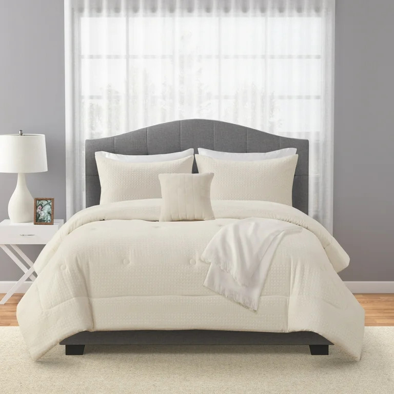 Mainstays 5-Piece Ivory Waffle Comforter Set, Full/Queen | Walmart (US)