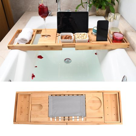 Extendable Bath Tub Tray 26.77-40.55inch Bathtub Accessories Tablet Holder Glass Tray Shower Rack Ta | Walmart (US)