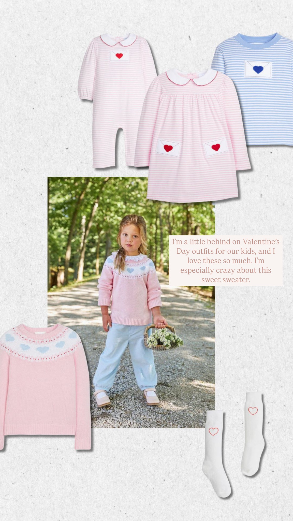 I’m a little behind on Valentine’s Day outfits for our kids, and I love these so much. I’m especially crazy about this sweet sweater.