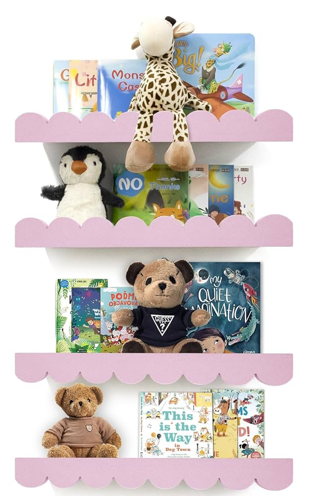 Scalloped Shelves for Nursery - Wall Book Shelves for Bedroom Kids, Nursery Bookshelf for Wall Se... | Amazon (US)