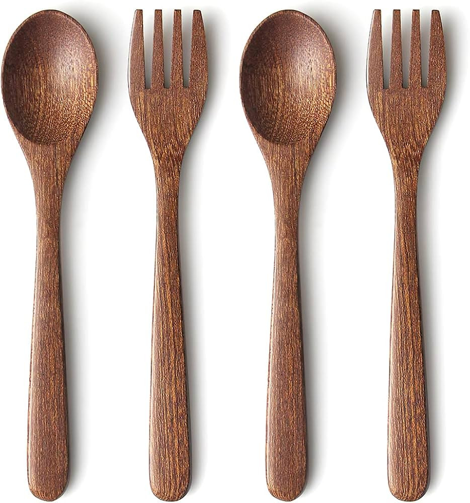 YFWOOD 4-Pieces Natural Wooden Kids Utensils Set, Child Forks and Spoons, Toddler Safe Flatware H... | Amazon (US)