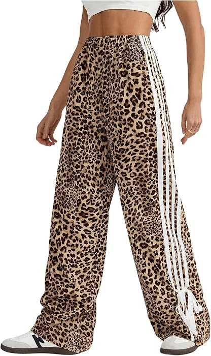 Floerns Women's Y2K Bow Striped Leopard Print Wide Leg Pants | Amazon (US)
