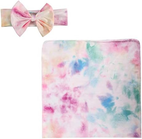 TOYANDONA Infant Swaddle Wrap Tie Dye Receiving Blanket with Bow Headbands Baby Wrap Blanket Stre... | Amazon (US)