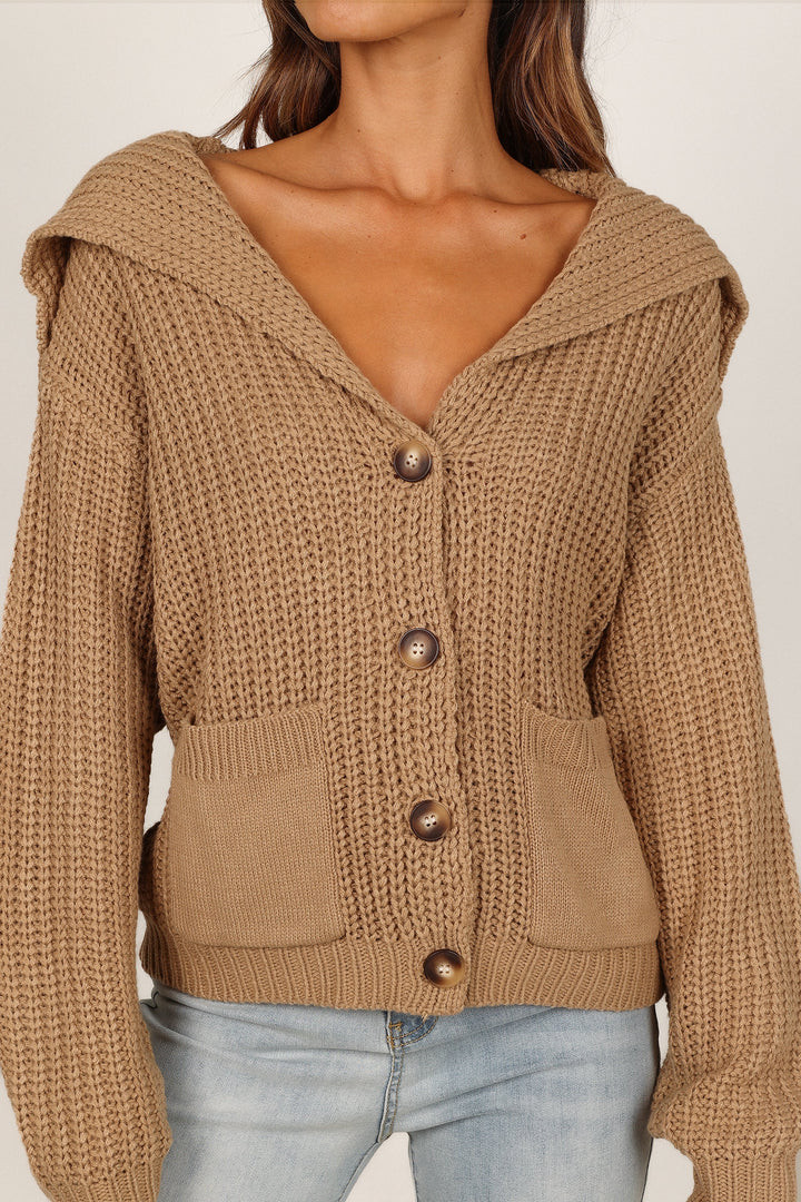 Amelia Oversize Collar Button Cardigan - Camel | Petal & Pup (US)
