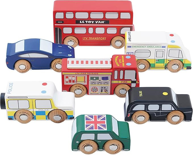 Le Toy Van London Car Set Premium Wooden Toys for Kids Ages 3 Years & Up (TV267), 7-pk | Amazon (US)