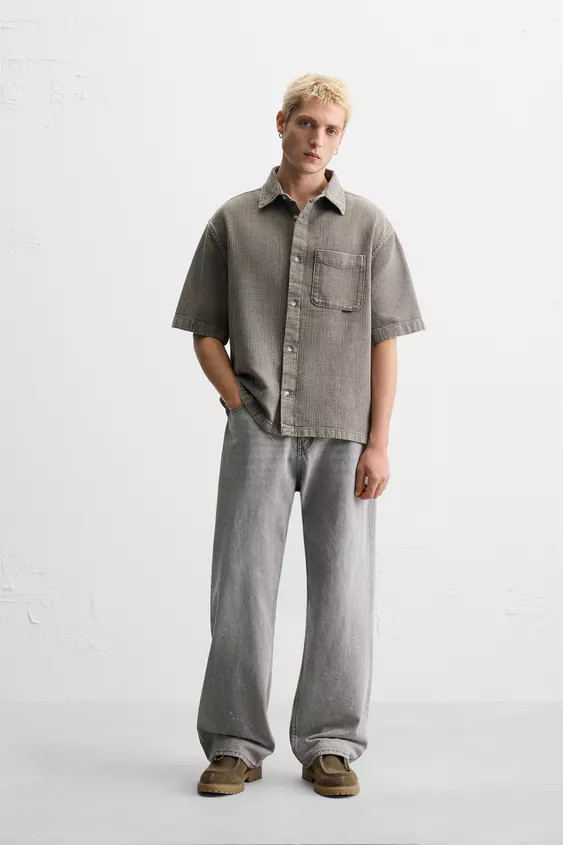 RELIEF WASHED SHIRT Brown / Taupe Light green | Zara US