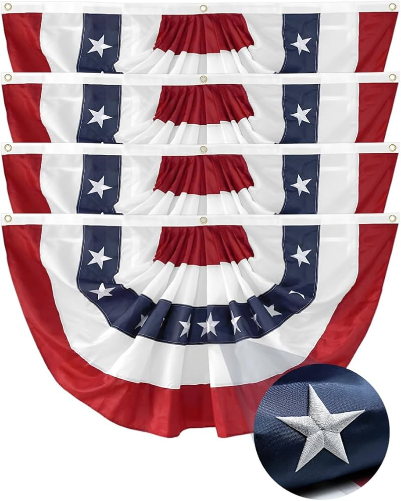 4Pack Bunting Flag 2x4 Ft American Patriotic Bunting 4th of July Decor Outside Porch USA Pleated ... | Amazon (US)