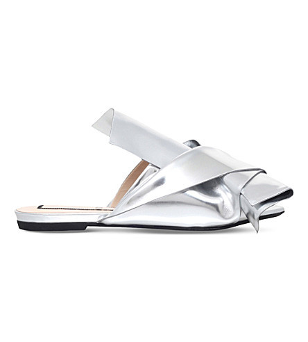Bow metallic leather slippers | Selfridges