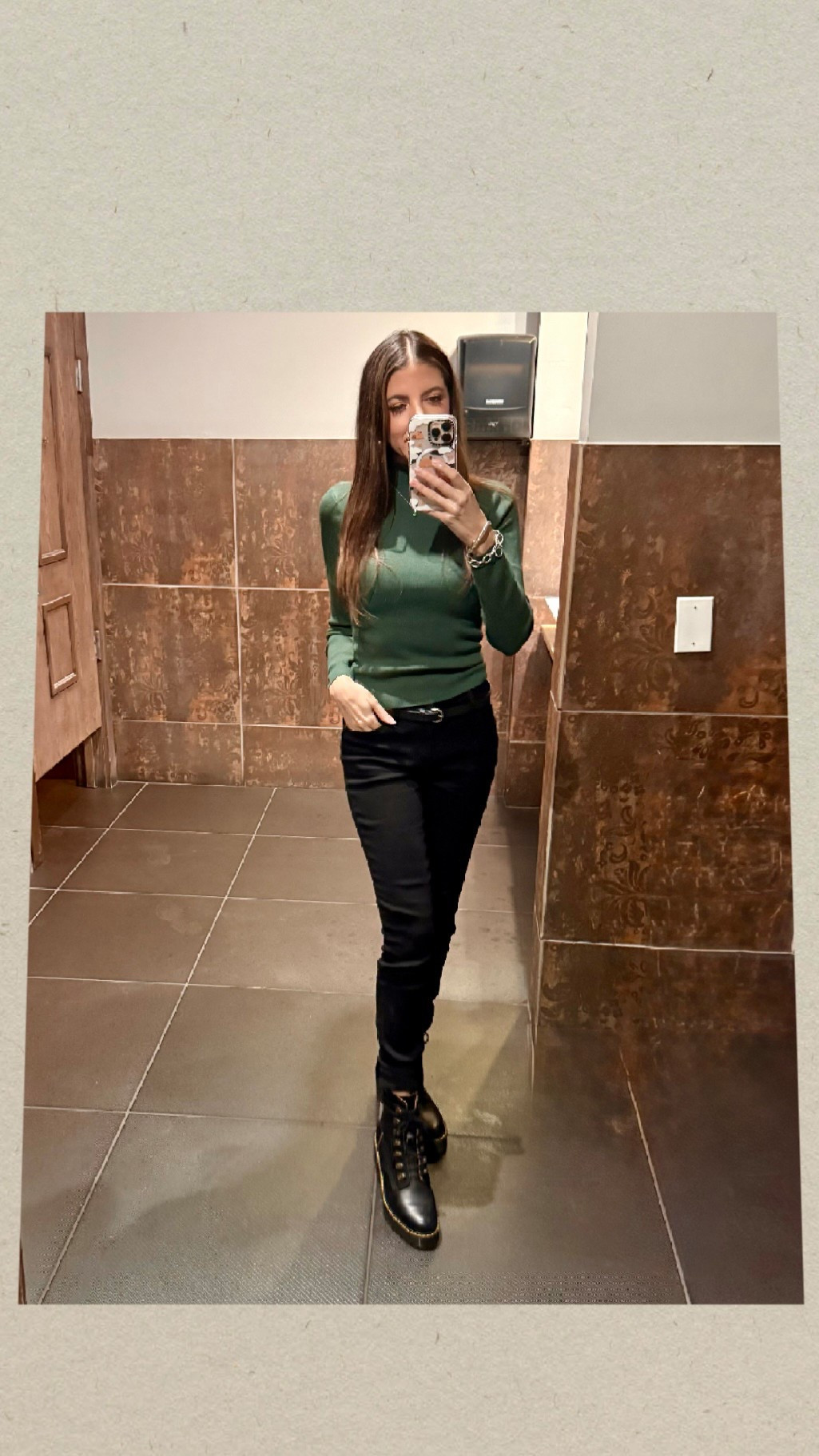 A fitted green top, sleek black denim, and combat boots—because who says minimal can’t make a statement? 

This is my go-to look when I want to keep it classic but still add a little edge. 

Perfect for casual days that need a little extra something. 

#EffortlessChic #MinimalButEdgy #GreenIsTheNewNeutral

#LTKStyleTip #LTKFindsUnder50 #LTKFindsUnder100