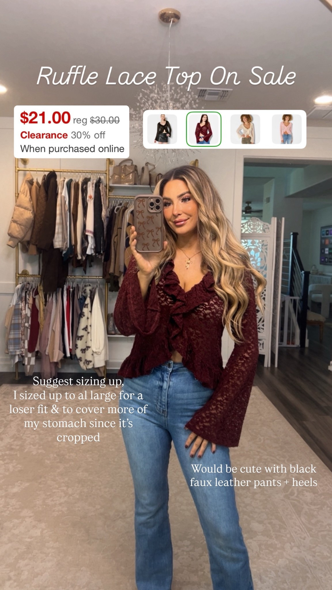 This ruffle lace top 😍❤️ I sized up 

#LTKValentine #LTKgrwm #LTKootd