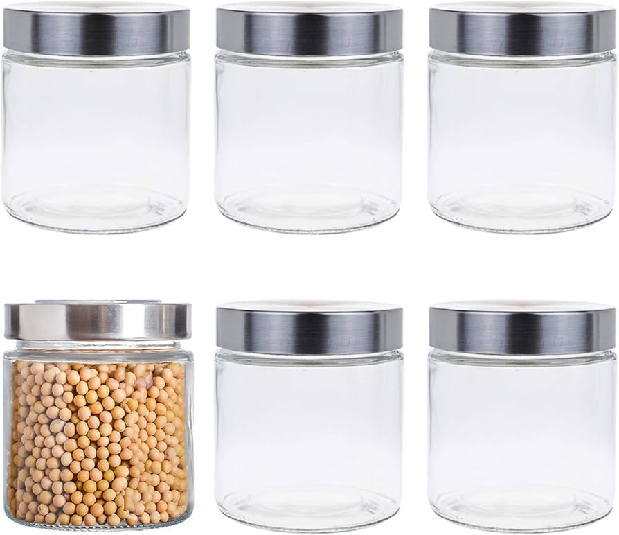 Lawei 6 Pack 27 Oz Clear Glass Jars with Stainless Steel Lids - Glass Food Canister Set Food Stor... | Amazon (US)