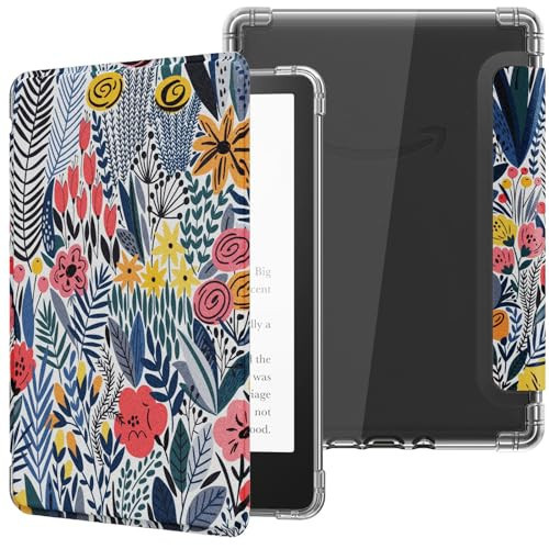 MoKo Case for 6" All-New Kindle (11th Generation-2024/2022 Release), Ultra Clear Soft Flexible Transparent TPU Back Cover with Auto Wake/Sleep for Kindle 11th Generation 2024, Blue Leaf Flower | Amazon (US)
