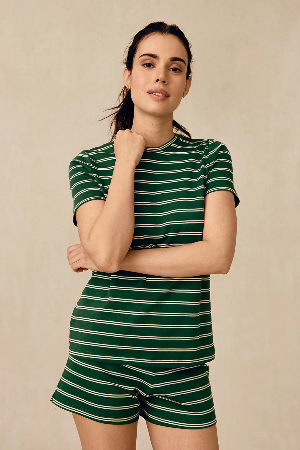 Pima Crew Shorts Set in Eden Tidal Stripe | Lake Pajamas
