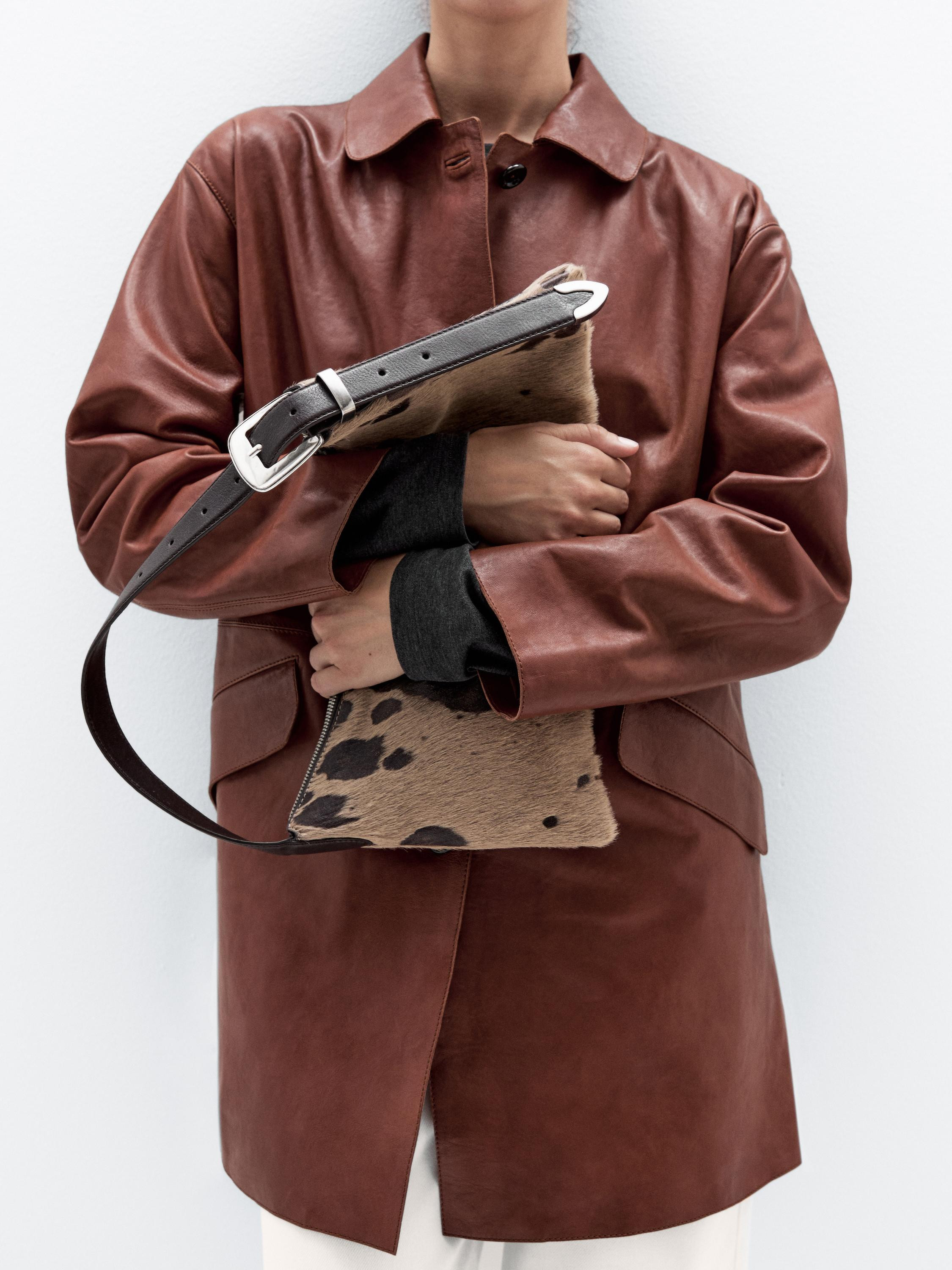 Animal print hair-on leather bag | Massimo Dutti US