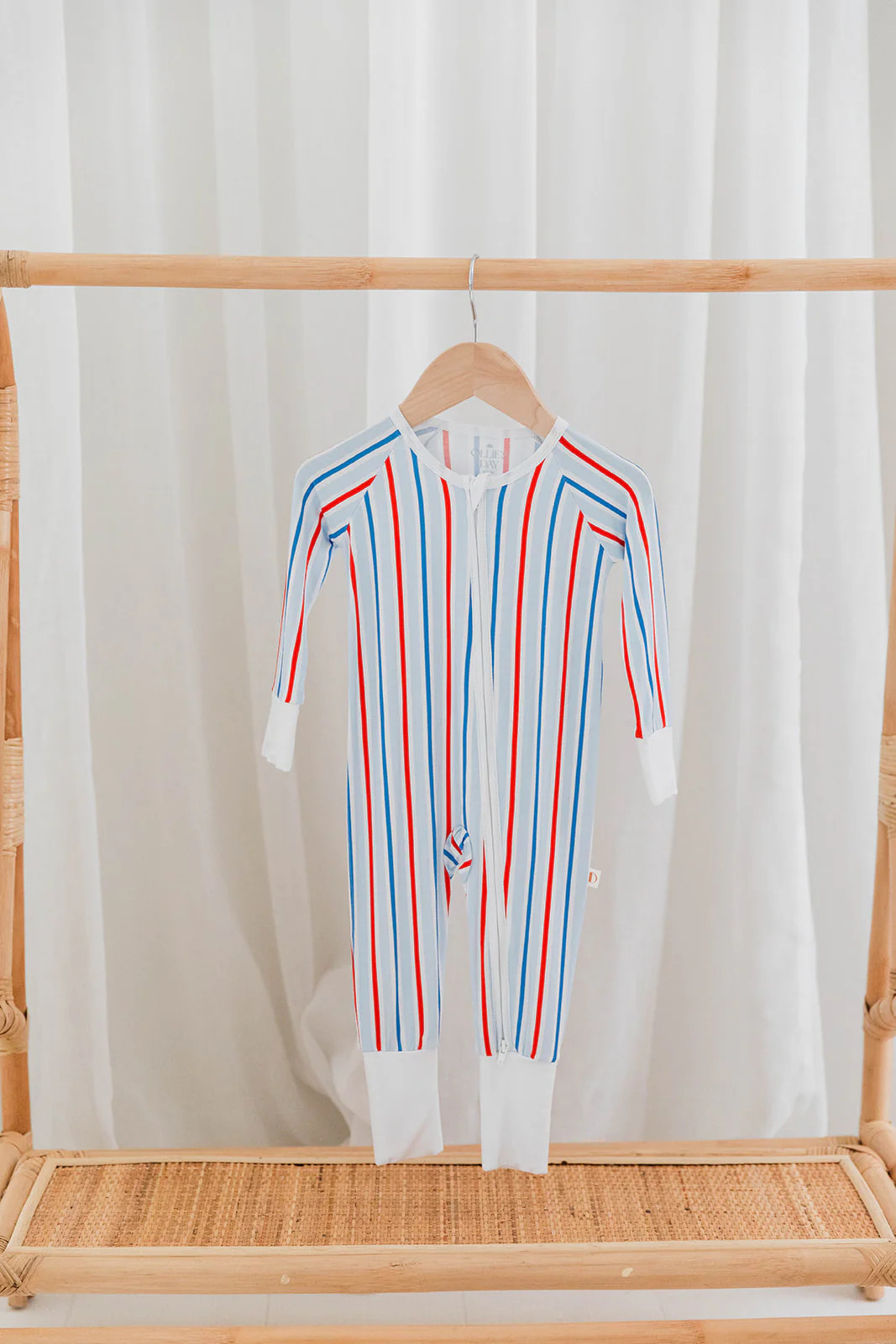 Red, White & Blue Stripe 4th of July Zippered Romper Loungewear | Ollie's Day